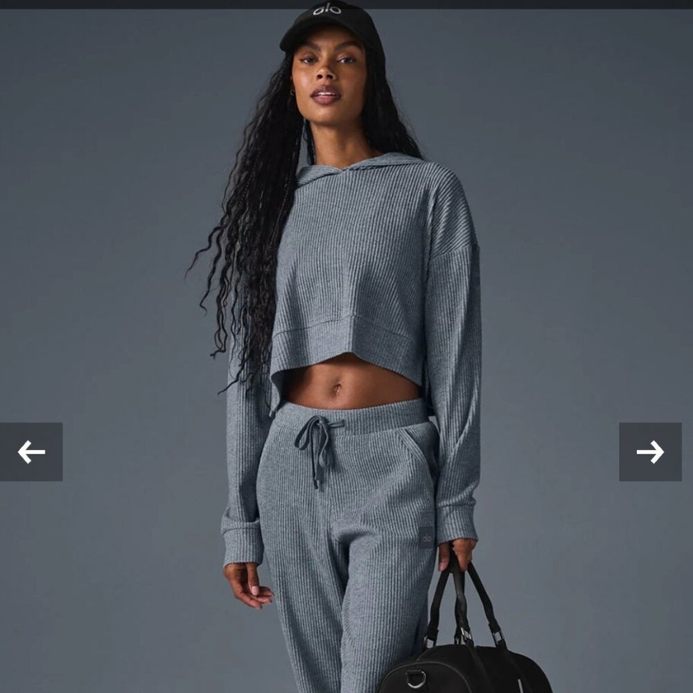 ALO Yoga Muse Hoodie & Jogger Blue/Grey Medium